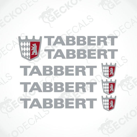 TABBERT motorhome caravan logo decal set with red gray checkered bear shield and text stickers