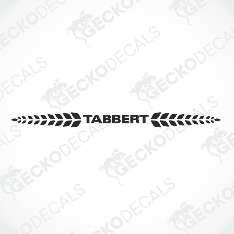 A white Tabbert sticker on the back of a car decal, depicting the brand's logo with red and grey accents.