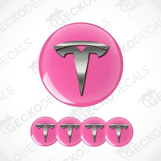 Pink Tesla logo decal with a white background