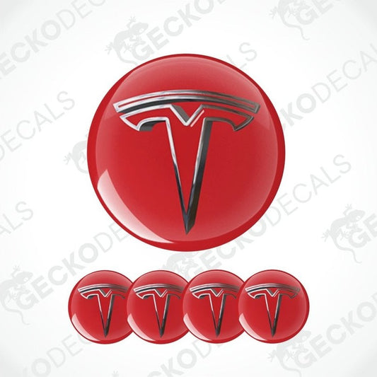 Red Tesla logo decal with a white background