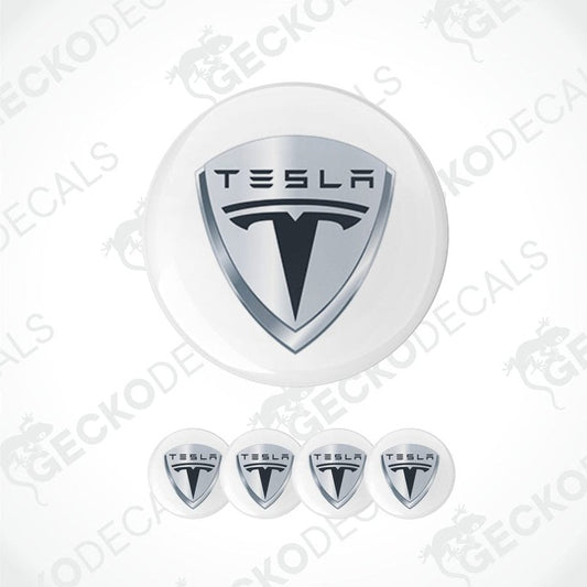 Tesla logo decal set on a white background with 'Gecko Decals' branding.