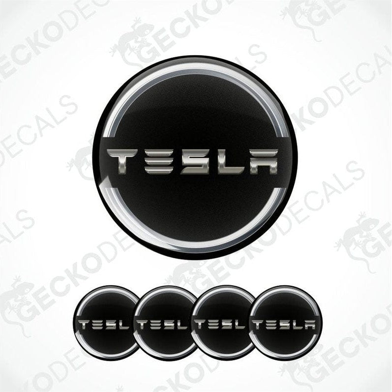 Tesla logo and decal set on a white background