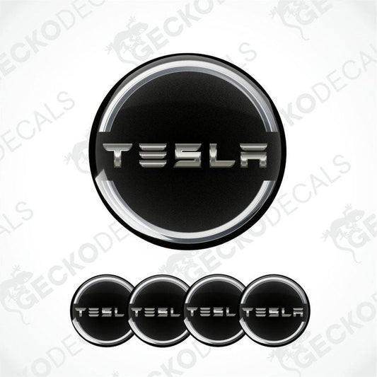 Tesla logo and decal set on a white background