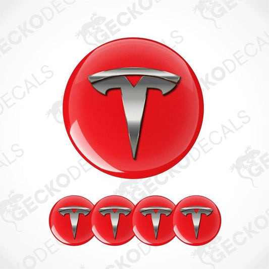 Red Tesla logo with four smaller versions on a white background