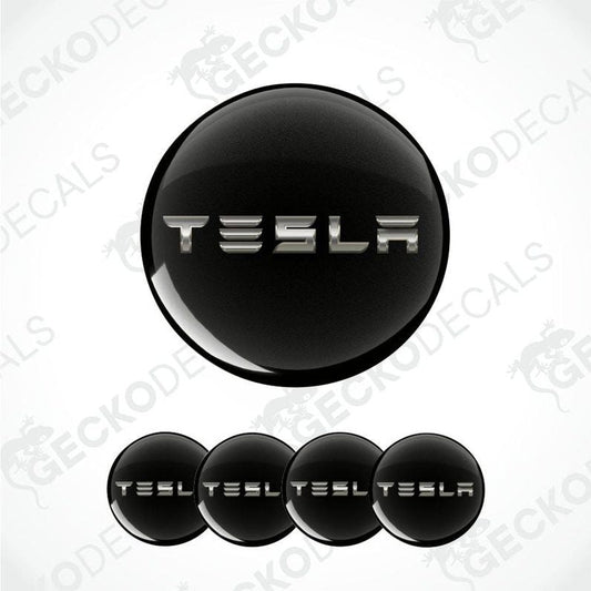 Black Tesla logo decal on a white background