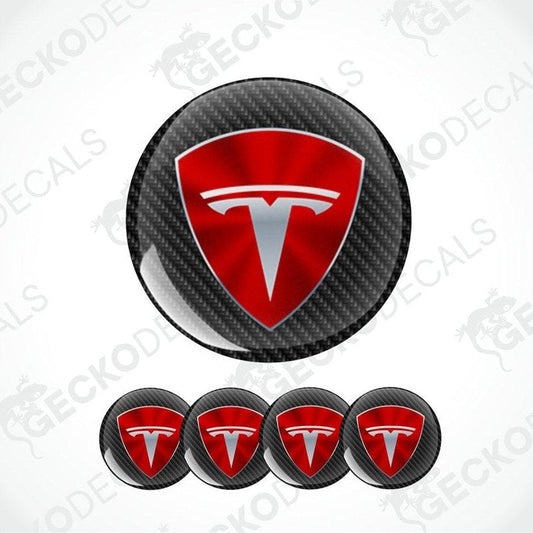 Tesla logo decal set on a white background with 'Gecko Decals' branding.