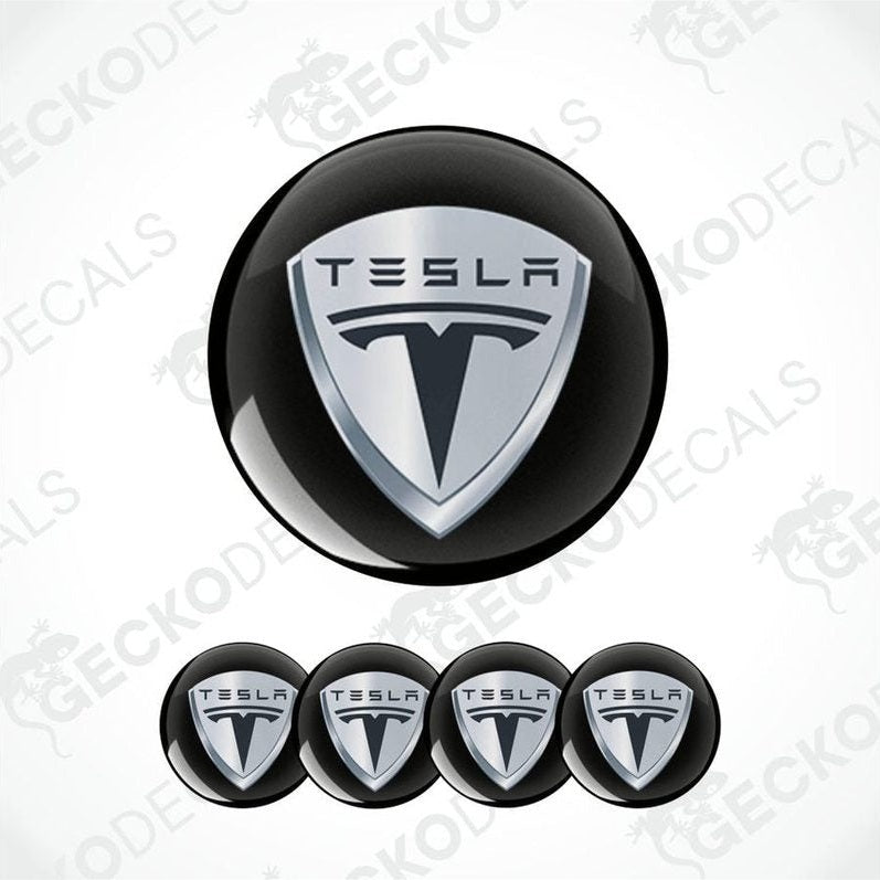 Tesla logo car decal set on a white background