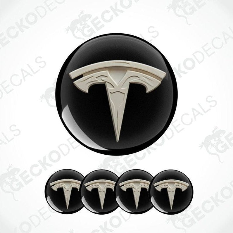 Tesla logo decal set on a white background with 'Gecko Decals' branding.