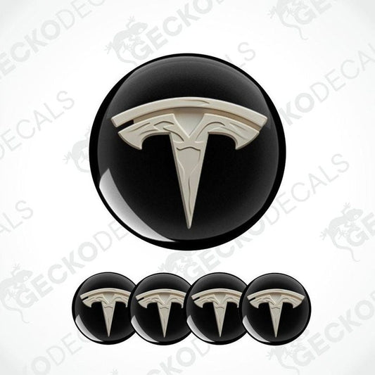 Tesla logo decal set on a white background with 'Gecko Decals' branding.