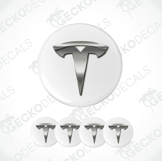 Tesla logo decal on a white background with 'Gecko Decals' branding.