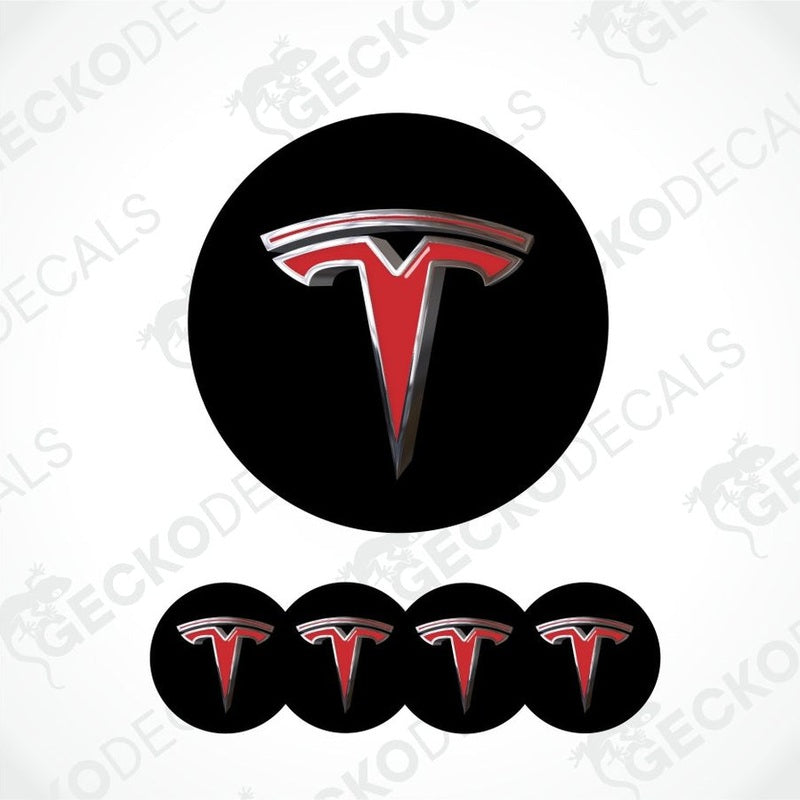 Tesla logo and five smaller versions on a white background with 'Gecko Decals' branding.