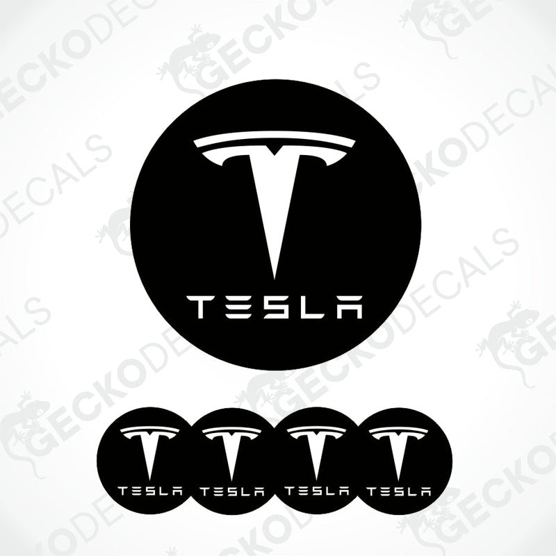 Tesla logo and brand name on a white background with 'Gecko Decals' branding.