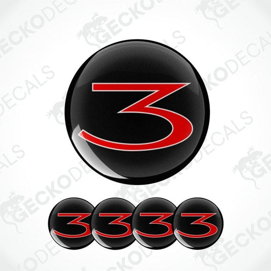Red number '3' on black background epoxy decal with 'GECKO DECALS' watermark.