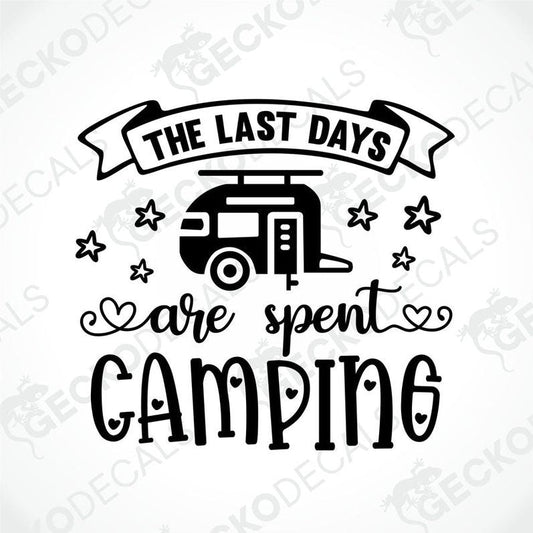 Black die-cut camper decal with stars and hearts for RV or car window