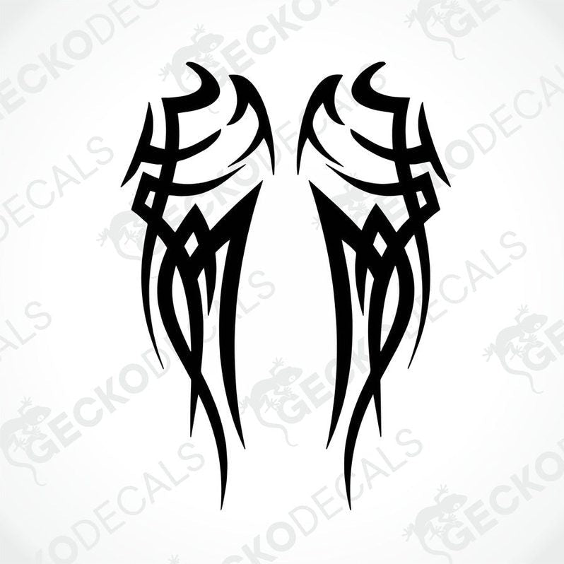 Two black vehicle decals with geometric tribal patterns.