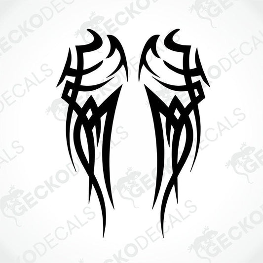 Two black vehicle decals with geometric tribal patterns.