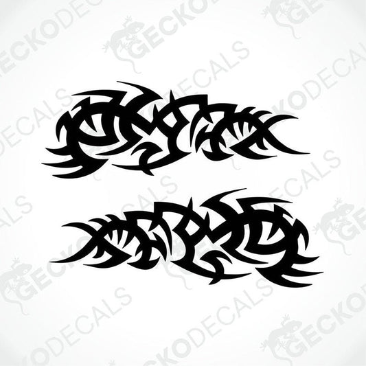 A set of two black and white tribal-style decals.