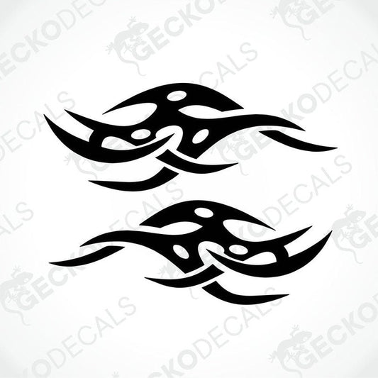 A set of two black vehicle decals with a geometric tribal pattern.