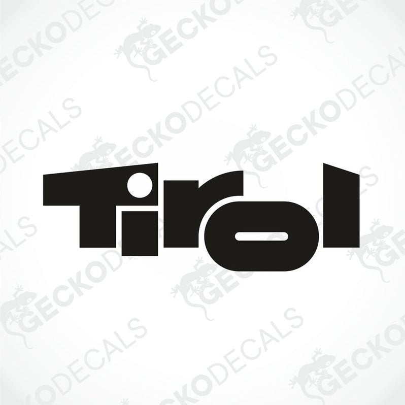 Black Tirol die cut decal with stylized font for car or caravan interior exterior use