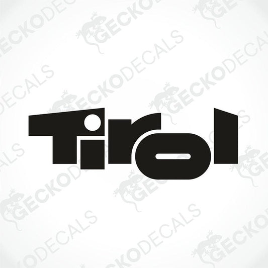Black Tirol die cut decal with stylized font for car or caravan interior exterior use