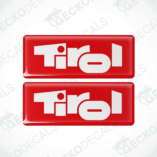 Red Tirol epoxy resin vinyl decal set with domed glossy finish