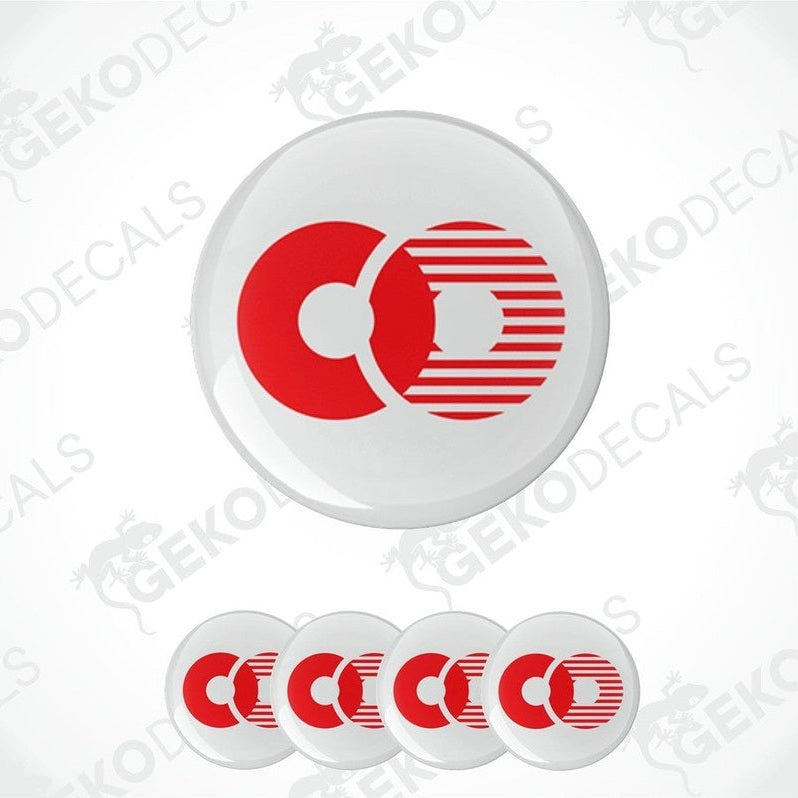 A set of four round car decals with the brand name 'TOORA' prominently featured in a honeycomb pattern design.