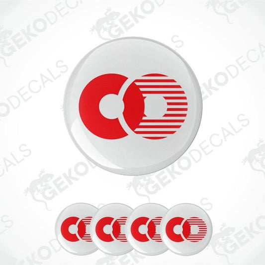 A set of four round car decals with the brand name 'TOORA' prominently featured in a honeycomb pattern design.