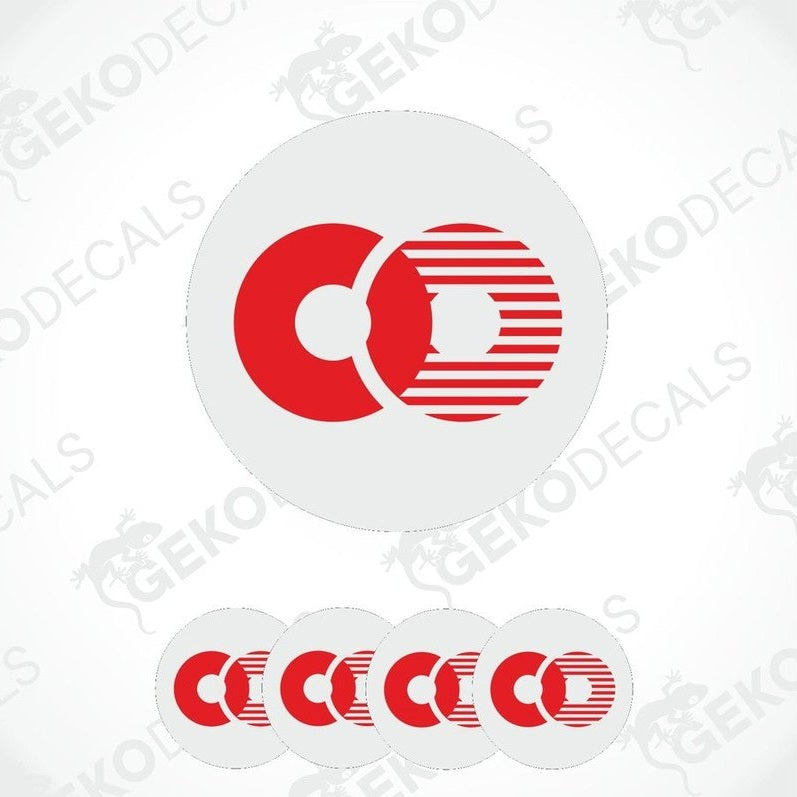 A set of four round car decals with the brand name 'TOORA' prominently featured in a honeycomb pattern design.