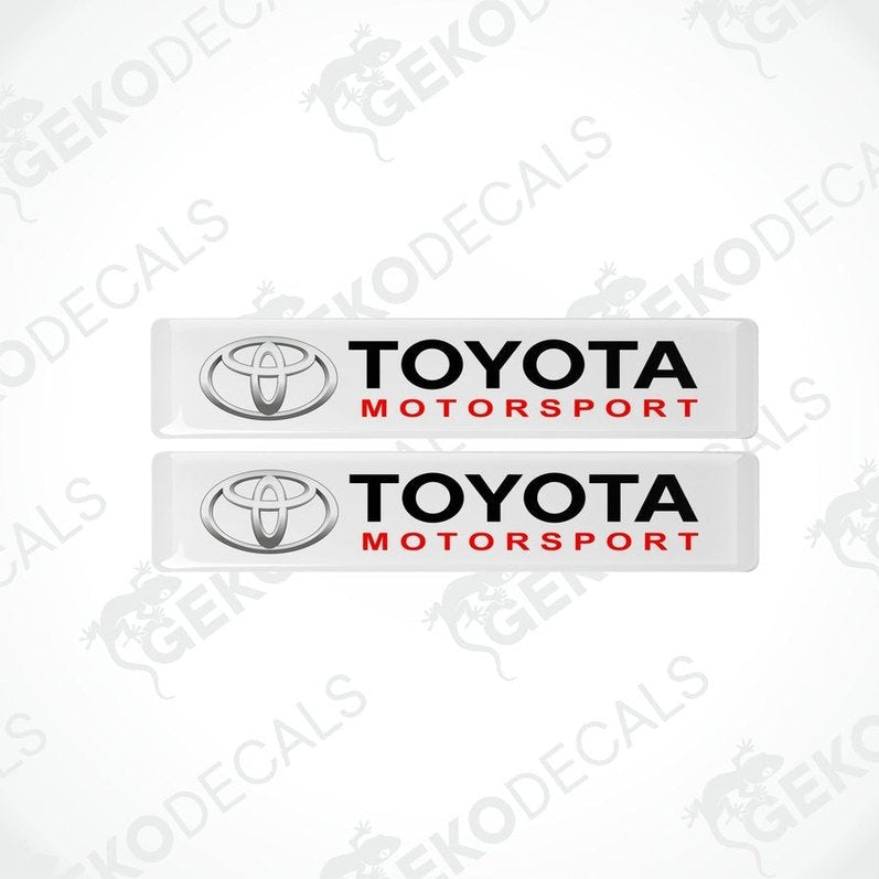 Two withe, red, and black vinyl decals with the Toyota Motorsport logo.
