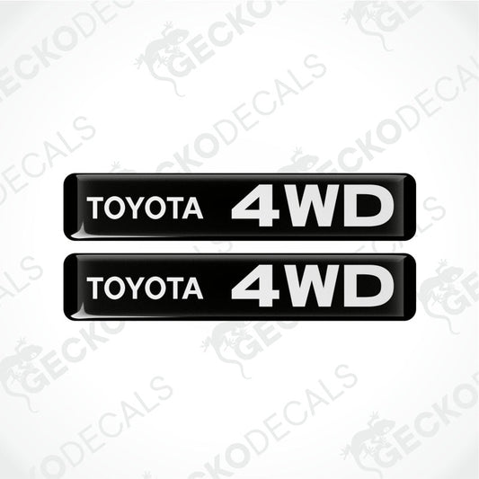 two rectangles with a black background and the words Toyota 4WD in white in the middle