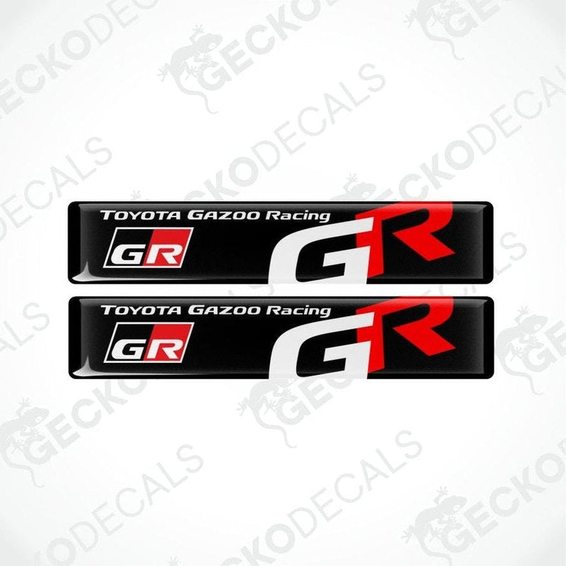 Two Toyota Gazoo Racing GR emblems  epoxy decal on a white background with 'Gecko Decals' branding.