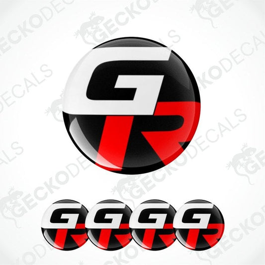G R logo in black, white, and red epoxy decal on a white background with 'Gecko Decals' watermark.