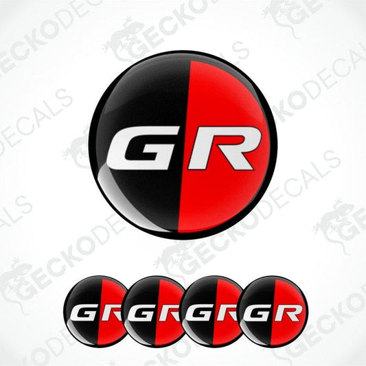 GR logo in black and red design epoxy decal on a white background with 'Gecko Decals' branding.