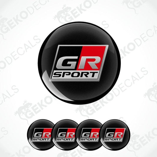A set of four vinyl decals with polyurethane coating featuring the GR Sport logo.