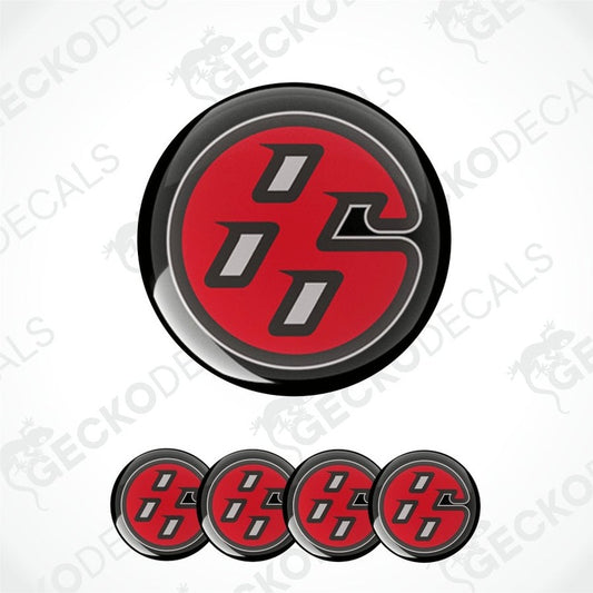 86 logo in red with a light grey frame on a black background
