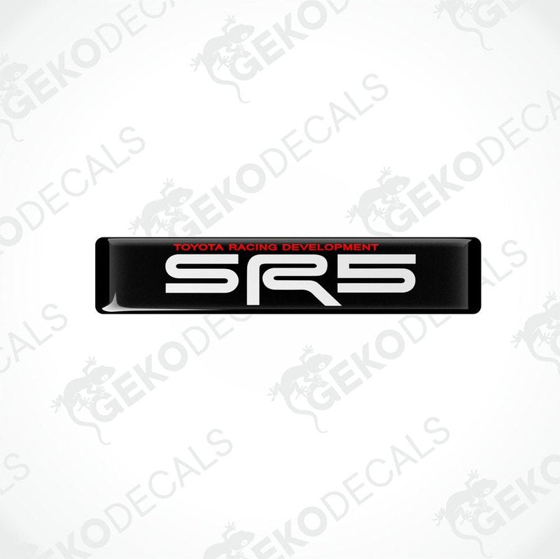 Black, red, and white vinyl decals with the text 'SR5 TOYOTA RACING DEVELOPMENT' on them.