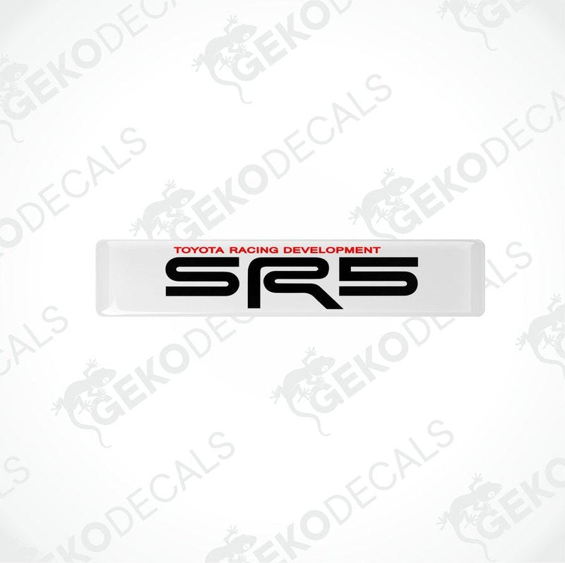  Withe, red, and black vinyl decals with the text 'SR5 TOYOTA RACING DEVELOPMENT' on them.