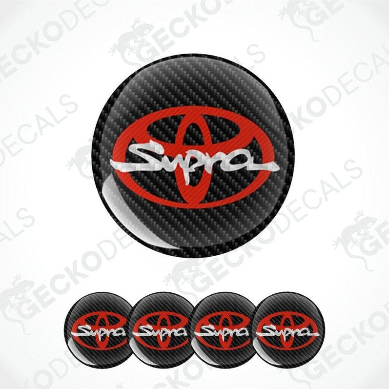Carbon fiber texture Toyota Supra logo decal on a white background