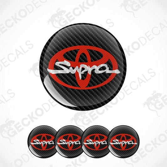 Carbon fiber texture Toyota Supra logo decal on a white background