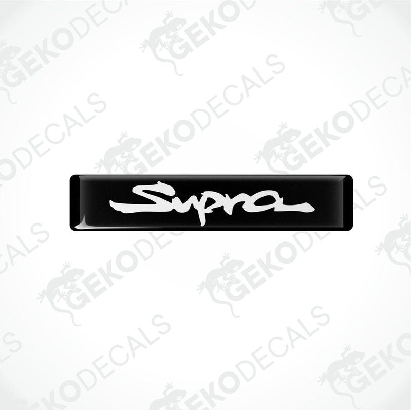  Black vinyl stickers with the word 'SUPRA' written in white.