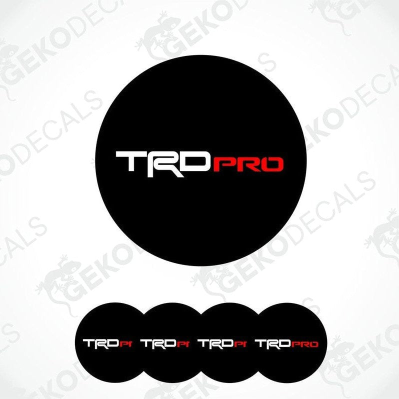 A set of black vinyl decals with the TRD PRO logo on them, displayed on a white background.
