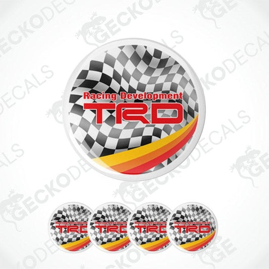 Set of TRD racing development decals with checkered pattern on a white background