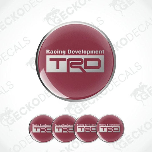 Set of red and white 'TRD Racing Development' decals on a white background.