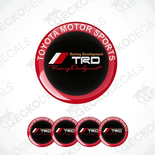 Toyota Motor Sports TRD logo decal with red border on a white background