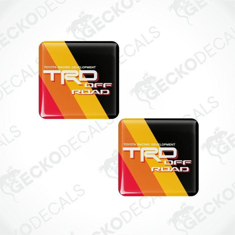 The background will be diagonal stripes of red, orange, yellow and black, with the Toyota Racing Development TRD Off-Road logo in white in the middle.