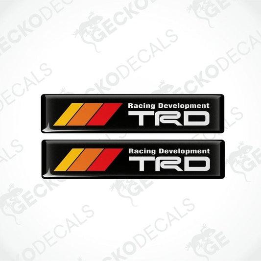 Two TRD racing development logo stickers on a white background with 'Gecko Decals' watermark.