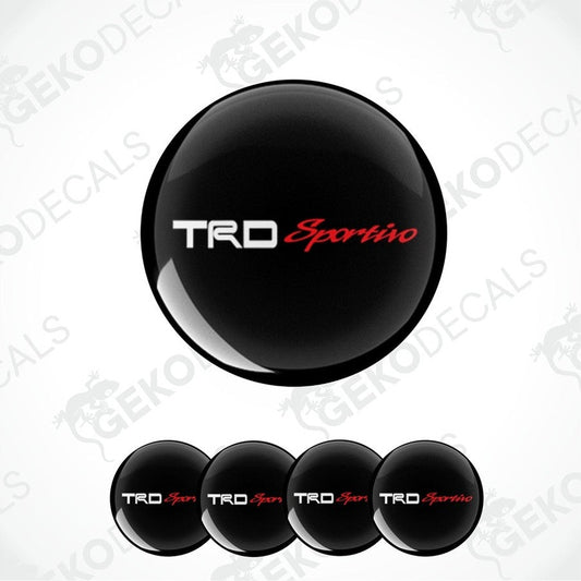 A set of four black vinyl stickers with the text 'TOYOTA TRD SPORTIVO' in red and white.