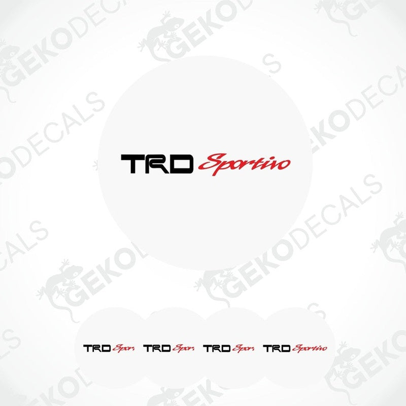 A set of four white vinyl decals with the 'TRD Sportivo' logo in red and black.