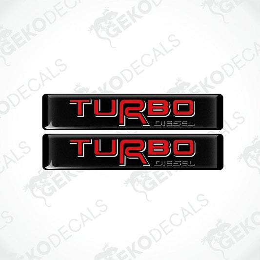 Two black vinyl stickers with the text 'TOYOTA TURBO DIESEL' in red and white.