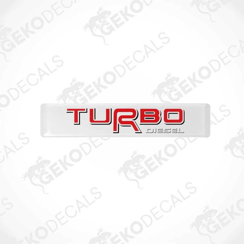  Withe vinyl stickers with the text 'TOYOTA TURBO DIESEL' in red and black.